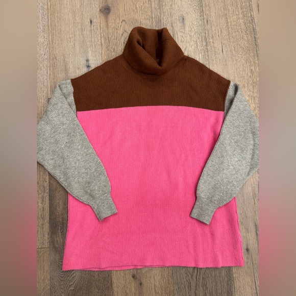 Free People Colorblock Soft Turtleneck Sweater Candypop- size XS EUC - Picture 6 of 8